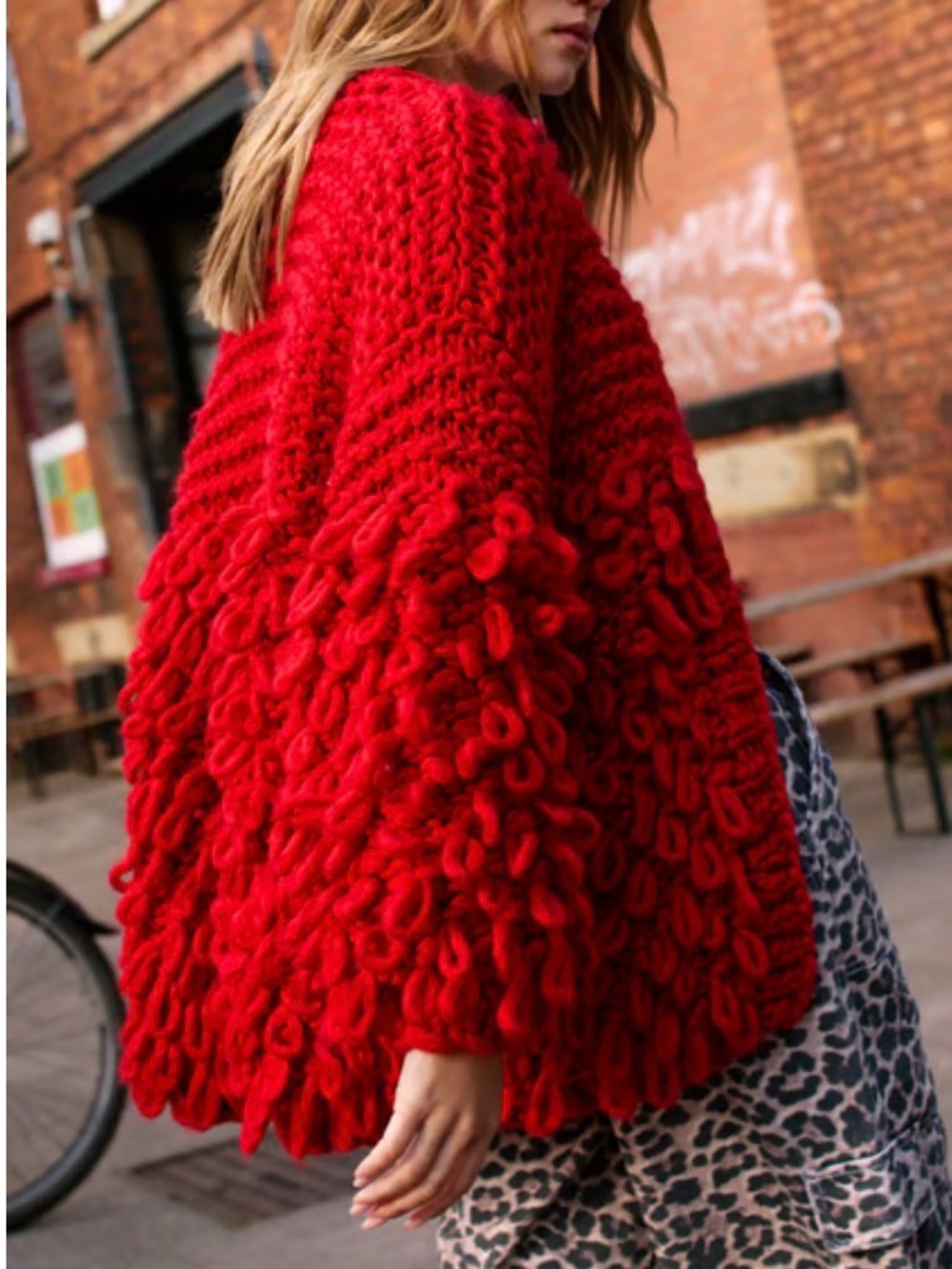 Nasty Gal Bold Red Loop-Detail Knit Cardigan Sweater